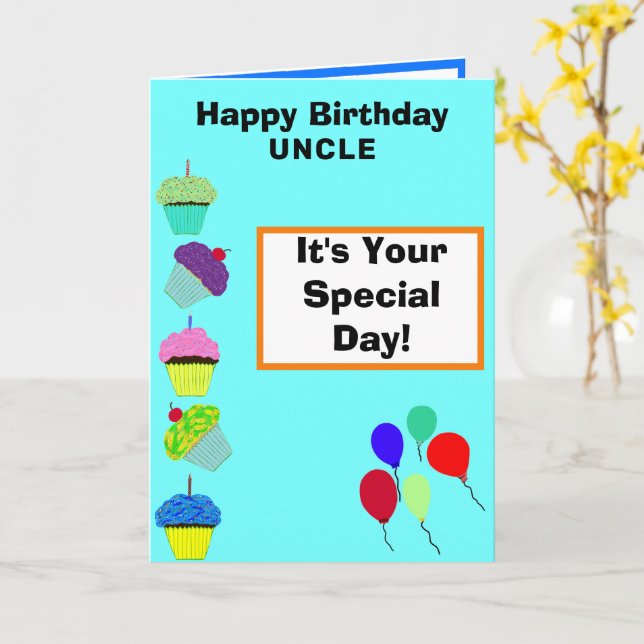 Uncle Birthday Green Cupcake Tower FOTO Karte (Gelbe Blume)