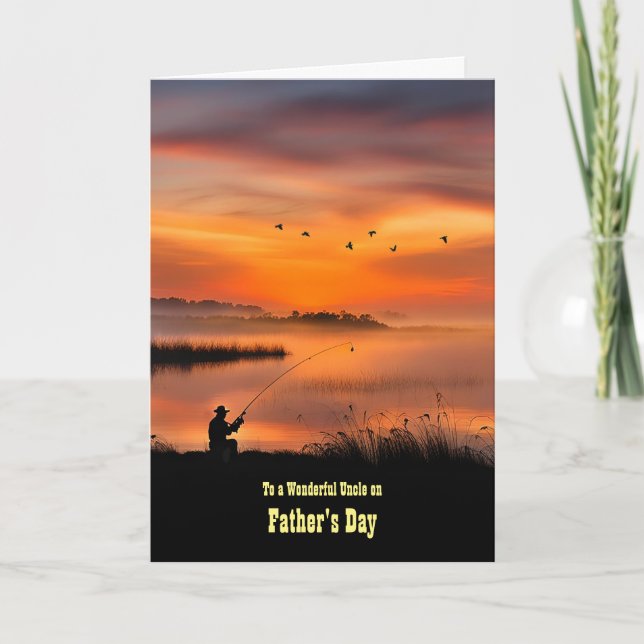 Uncle Happy Vathers Day Fishing Sunset Karte (Vorderseite)