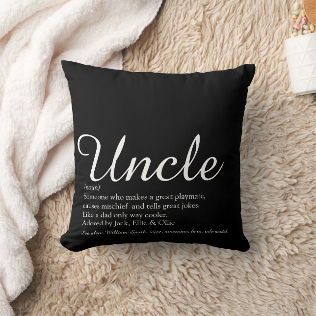Uncle Modern Fun Elegantes Skript Schwarz und Weiß Kissen (Decke)