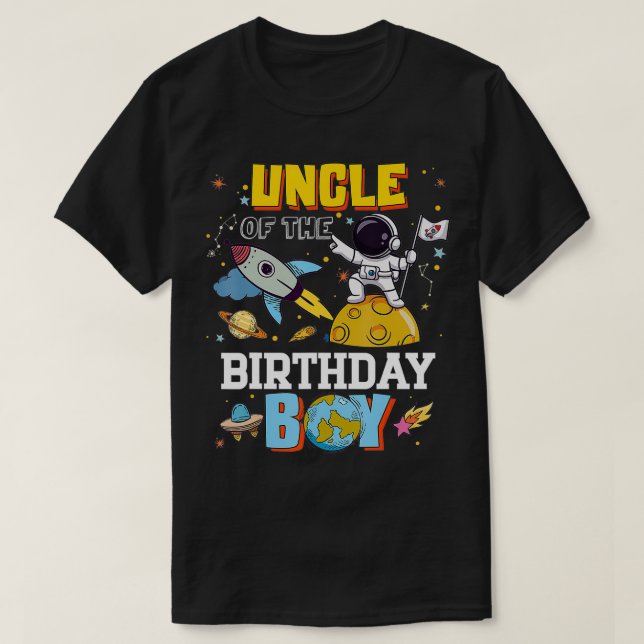 Uncle of the Birthday Astronaut Boy Space Thema Pa T-Shirt (Design vorne)