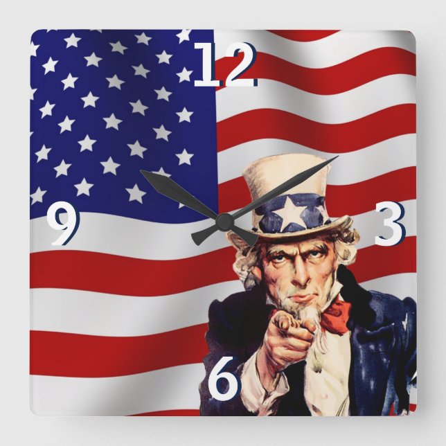 Uncle Sam 1 Quadratische Wanduhr (Vorderseite)