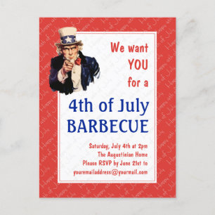 Uncle Sam 4TH JULY GRILLEN BARBECUE Postkarte