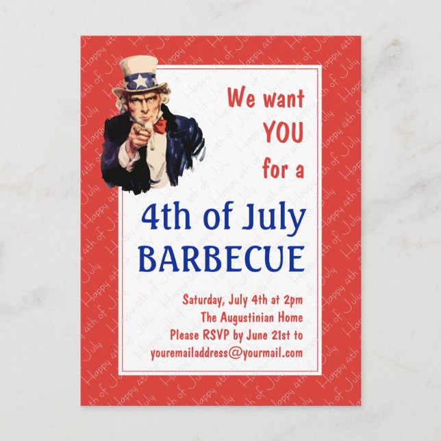 Uncle Sam 4TH JULY GRILLEN BARBECUE Postkarte (Vorderseite)