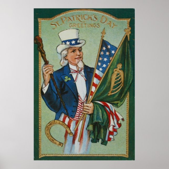 Uncle Sam American Irish Flag Lucky Horseshoe Poster (Vorne)