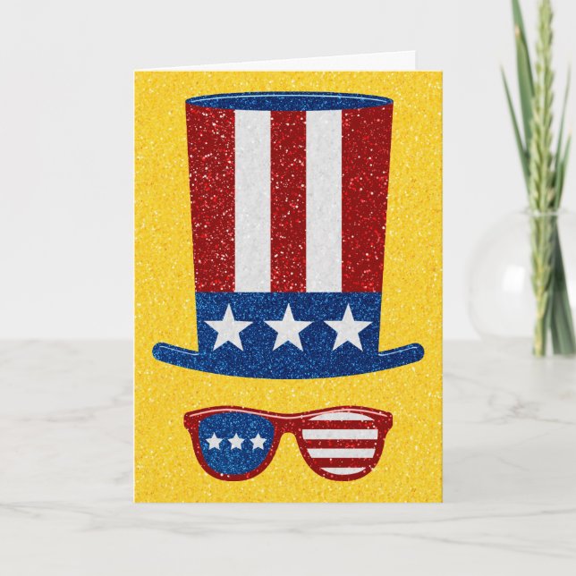 Uncle Sam Amerikanische Unabhängigkeitstag Glitzer Karte (Vorderseite)