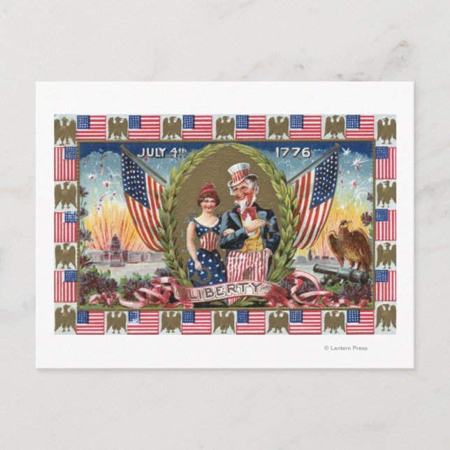Uncle Sam and Lady Liberty Postkarte (Vorderseite)