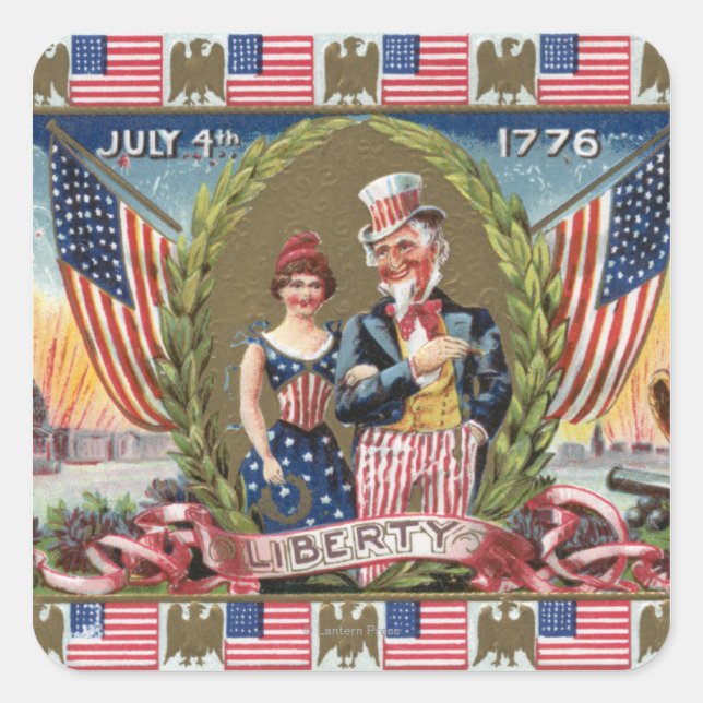 Uncle Sam and Lady Liberty Quadratischer Aufkleber (Vorderseite)