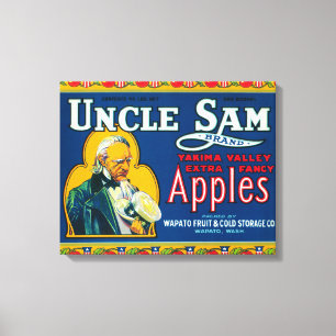 Uncle Sam Apple beschriften (Blau) - Wapato, WA Leinwanddruck