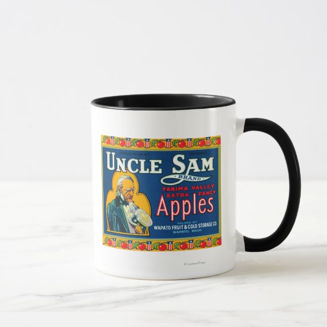 Uncle Sam Apple Label (blau) - Wapato, WA Tasse (Rechts)