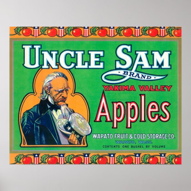 Uncle Sam Apple Label (grün) - Wapato, WA Poster (Vorne)