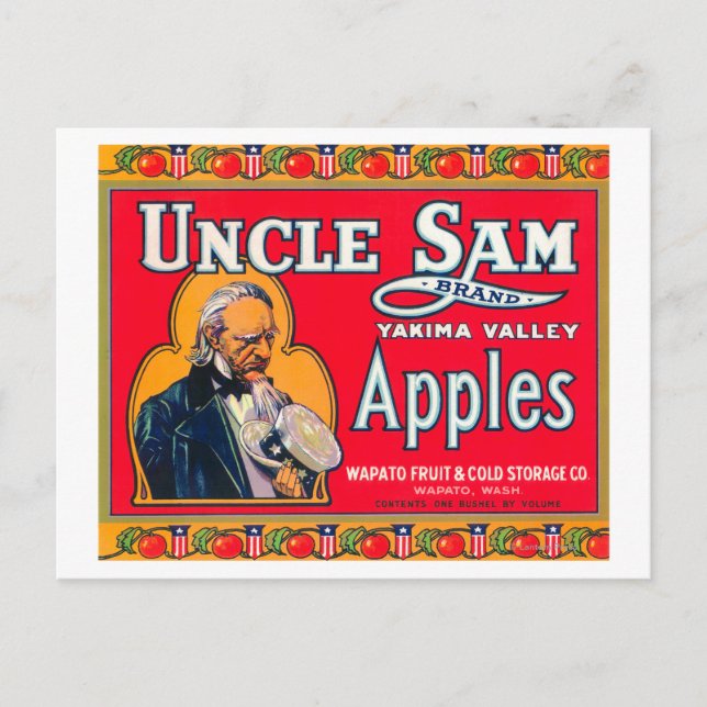 Uncle Sam Apple Label (rot) - Wapato, WA Postkarte (Vorderseite)