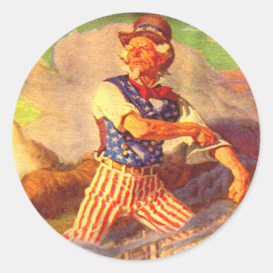 Uncle Sam aus den 40er Jahren rollt seine Ärmel Runder Aufkleber
