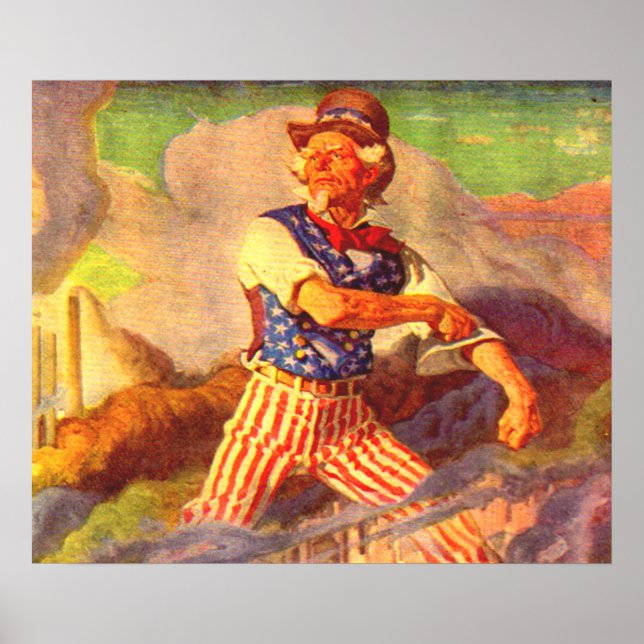Uncle Sam aus den 40er Jahren rollt sich den Ärmel Poster (Vorne)