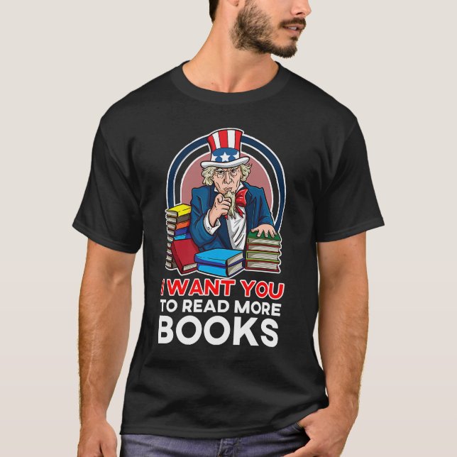 Uncle Sam Book Reading Bookworm I Woll You T-Shirt (Vorderseite)