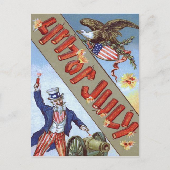 Uncle Sam Cannon Bald Eagle American Shield Postkarte (Vorderseite)