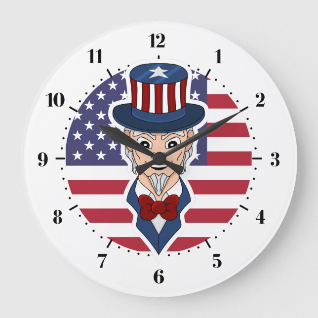 Uncle Sam Cartoon Große Wanduhr (Vorderseite)