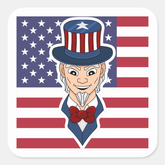 Uncle Sam Cartoon Quadratischer Aufkleber (Vorderseite)