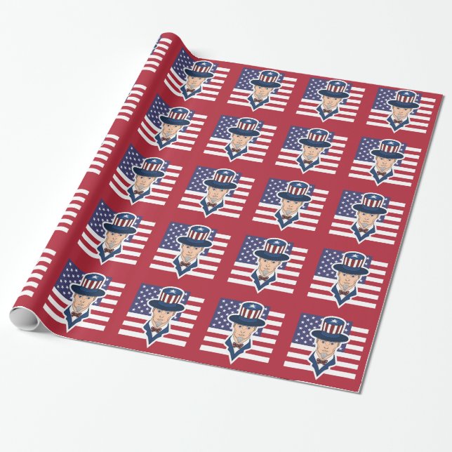 Uncle Sam Cartoon Wrapping Paper Geschenkpapier (Ungerollt)