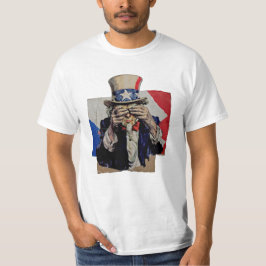 Uncle Sam, der sein Gesicht in schändlicher politi T-Shirt
