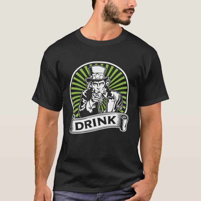 Uncle Sam Drink All Day Irish Beer St Patrick s Da T-Shirt (Vorderseite)