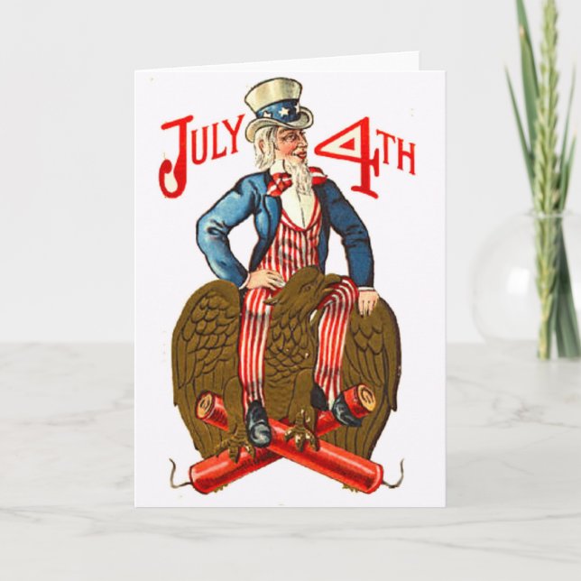 Uncle Sam Firecrackers-am 4. Juli patriotisches Karte (Vorderseite)