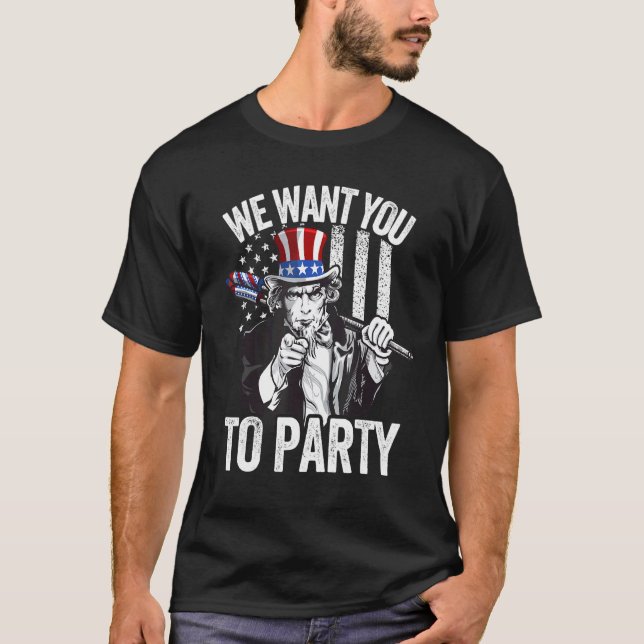 Uncle Sam Firework 4. Juli Men American USA F T-Shirt (Vorderseite)