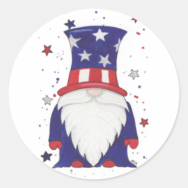 Uncle Sam Gnome Runder Aufkleber (Vorderseite)