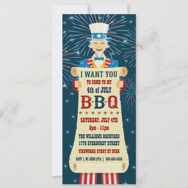 Uncle Sam GRILLEN Invitation Einladung (Vorderseite)