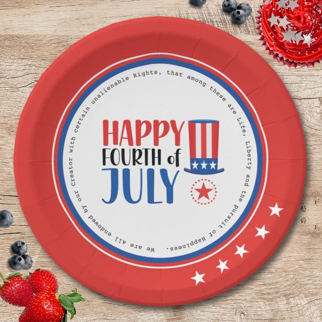 Uncle Sam Happy July 4 Red White Blue Simple Party Pappteller (Von Creator hochgeladen)