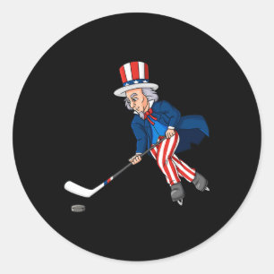 Uncle Sam Hockey 4. Juli Patriotic Boys Kids T Runder Aufkleber