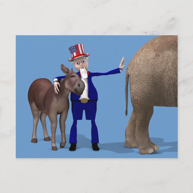 Uncle Sam Hugs Happy Donkey Postkarte (Vorderseite)