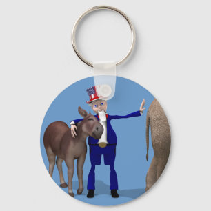 Uncle Sam Hugs Happy Donkey Schlüsselanhänger