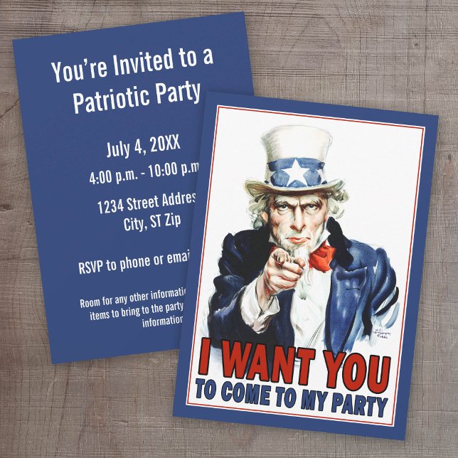 Uncle Sam - I WOLL YOU - Party Einladung (Patriotic Party Invitation)