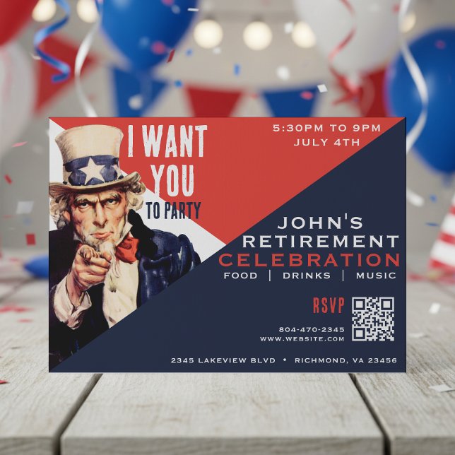 Uncle Sam I Woll You Retirement Party Einladung (Uncle Sam I Want You Retirement Party Invitation
)