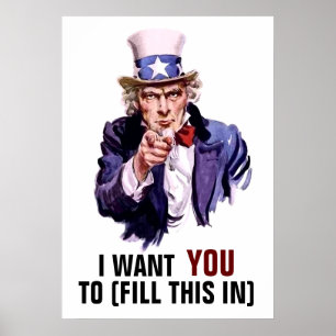 Uncle Sam "Ich will Sie" kundengerecht Poster