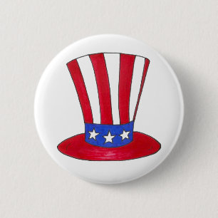 Uncle Sam July 4 USA Patriotic American Tophat Button