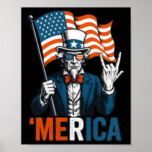 Uncle Sam Merica Rock Funny 4. Juli American F Poster