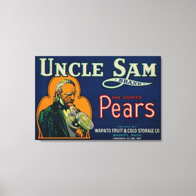 Uncle Sam Pear Crate LabelWapato, WA Leinwanddruck (Vorderseite)