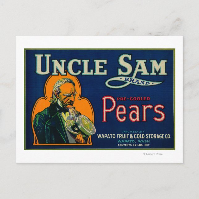Uncle Sam Pear Crate LabelWapato, WA Postkarte (Vorderseite)