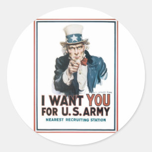Uncle Sam Plakat, Amerika. Ich will Sie für… Runder Aufkleber