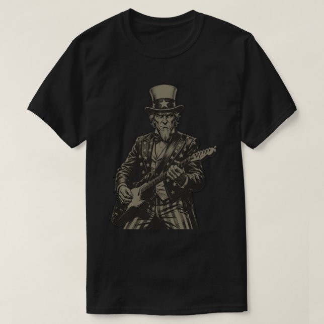 Uncle Sam Playing Electric Guitar  T-Shirt (Design vorne)