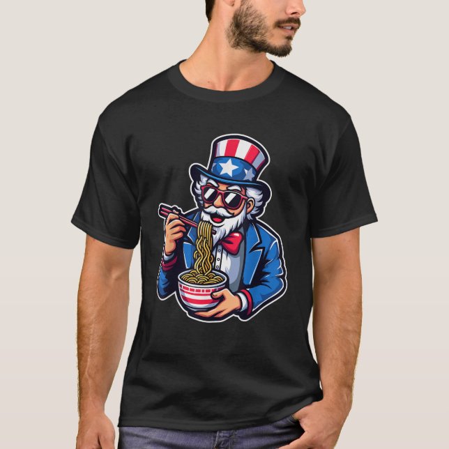 Uncle Sam Ramen Anime USA Flag 4. Juli T-Shirt (Vorderseite)