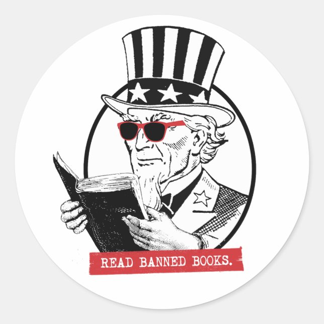 Uncle Sam Reads Banned Books Runder Aufkleber (Vorderseite)