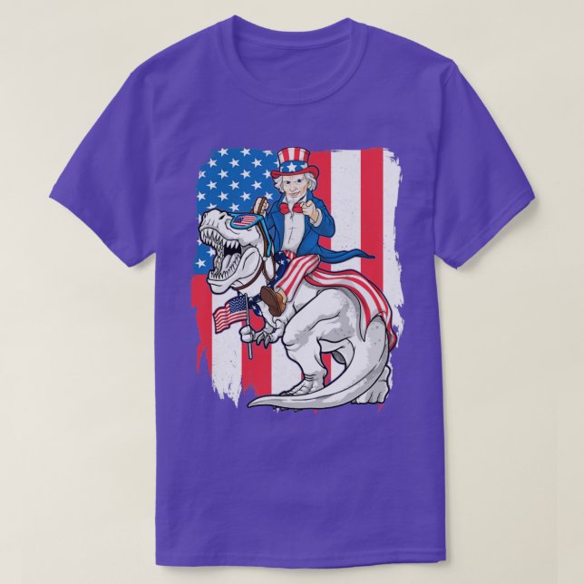 Uncle Sam Riding Dinosaur 4. Juli T Rex Ameris T-Shirt (Design vorne)