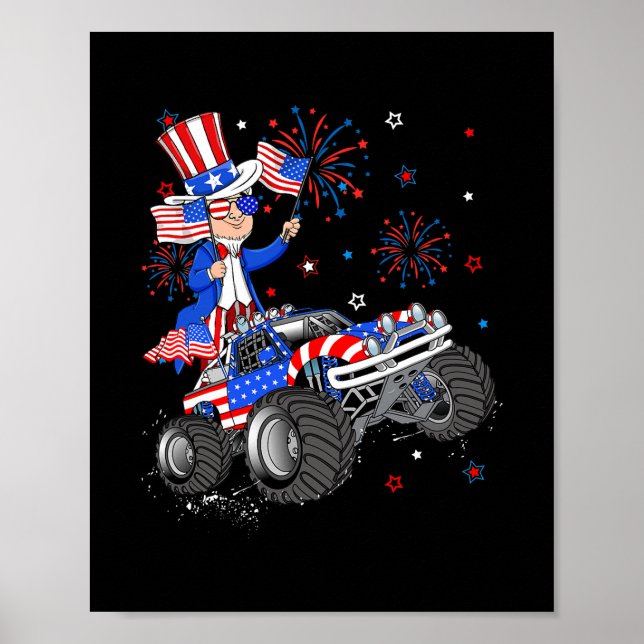 Uncle Sam Riding Monster Truck 4. Juli Funny Poster (Vorne)