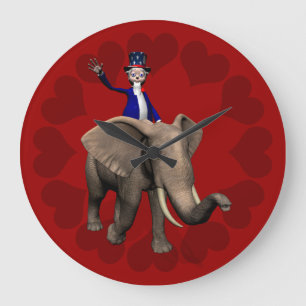Uncle Sam Riding On Elephant Große Wanduhr