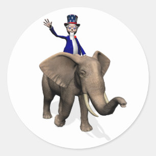Uncle Sam Riding on Elephant Runder Aufkleber