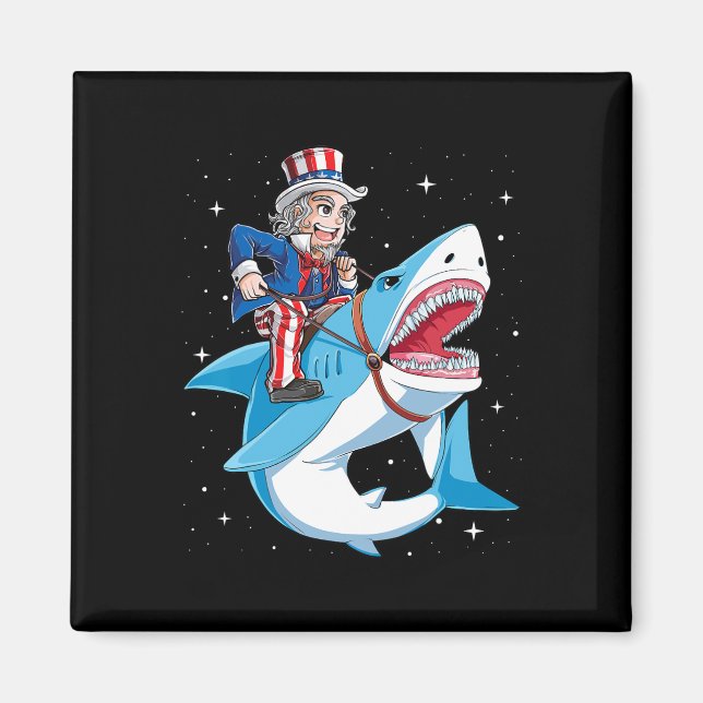 Uncle Sam Riding Shark T Shirt 4. Juli Kids BO Magnet (Vorne)