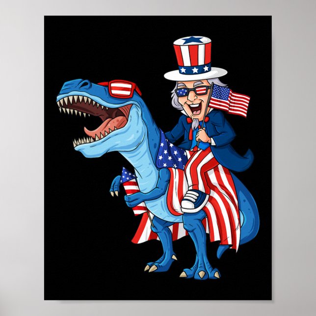 Uncle Sam riding T Rex 4. Juli Jungs Mädchen Kinde Poster (Vorne)