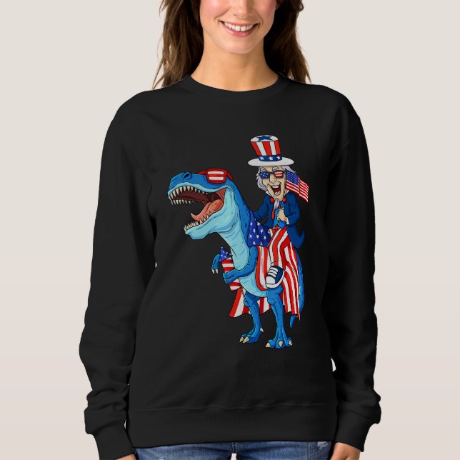 Uncle Sam riding T Rex 4. Juli Jungs Mädchen Kinde Sweatshirt (Vorderseite)
